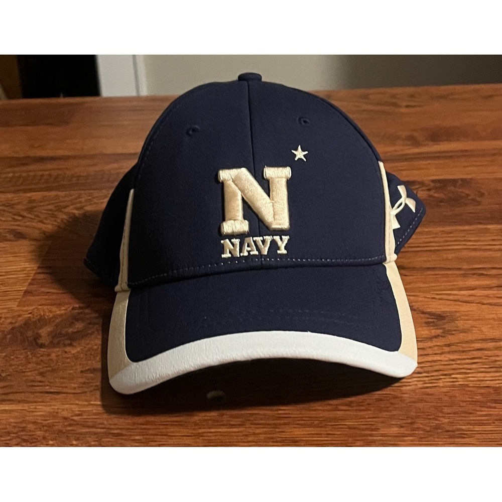 Under Armour Navy Midshipmen Hat Mens LG/XL Blue Gold Stretch Fit Baseball Cap